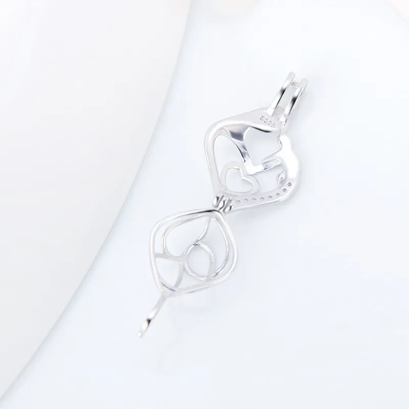 CLUCI 3pcs Silver 925 Pendant Gift for Mother\'s Day Double Heart 925 Sterling Silver Pendant Jewelry Wish Pearl Locket SC257SB