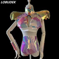 Conjunto de Bikini láser de Color mágico para mujer, traje de baile del equipo de Jazz, traje de baile espacial Sexy para Bar, traje mecánico para actuaciones en escenario, novedad
