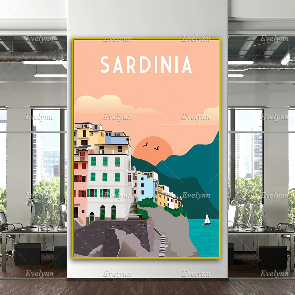 Sardinia Travel Poster, Sardinia Travel Print, Italy Retro Travel Print, Italy Travel Wall Art,Home Decor Canvas Unique Gift