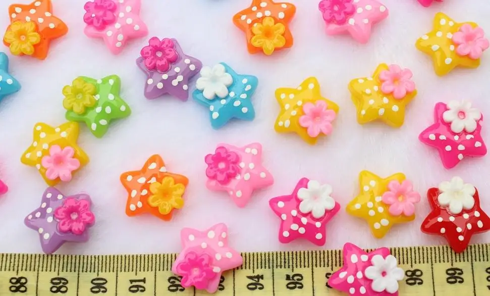 

220 pcs Kawaii Resin Mixed Star with polka dots and flower flatback Deco Cabochons wholesale free shipping D25