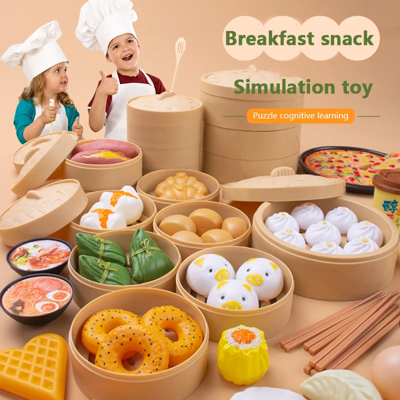 Juguetes de cocina de simulación para niños, bollos de vapor en miniatura, comida china, juguetes educativos