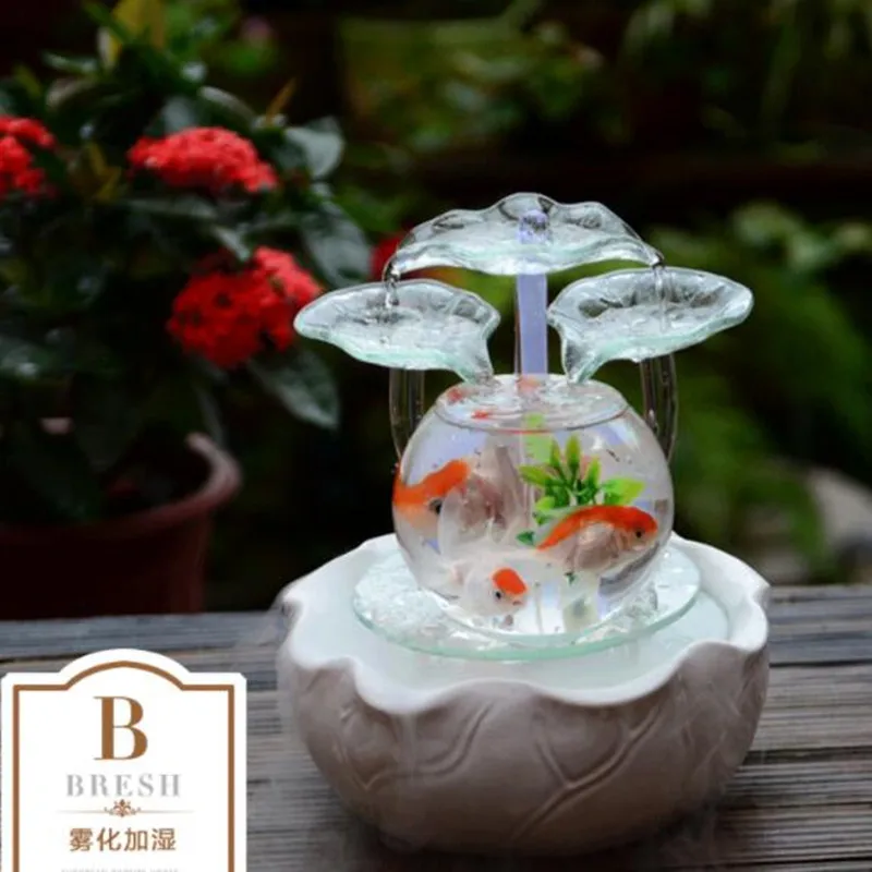 Glass Fish Tank Water Fountain Decoration for Living Room Porch Office Interior Trim Decoration Water Fountain Indoor