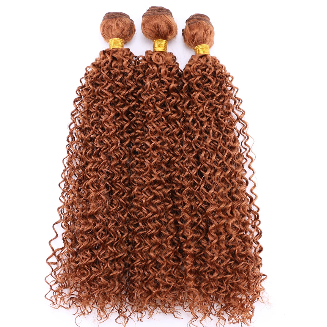 Pacotes de cabelo afro kinky encaracolado para mulheres negras, extensões de cabelo sintético de alta temperatura, cor marrom e dourada, 8 a 30 in