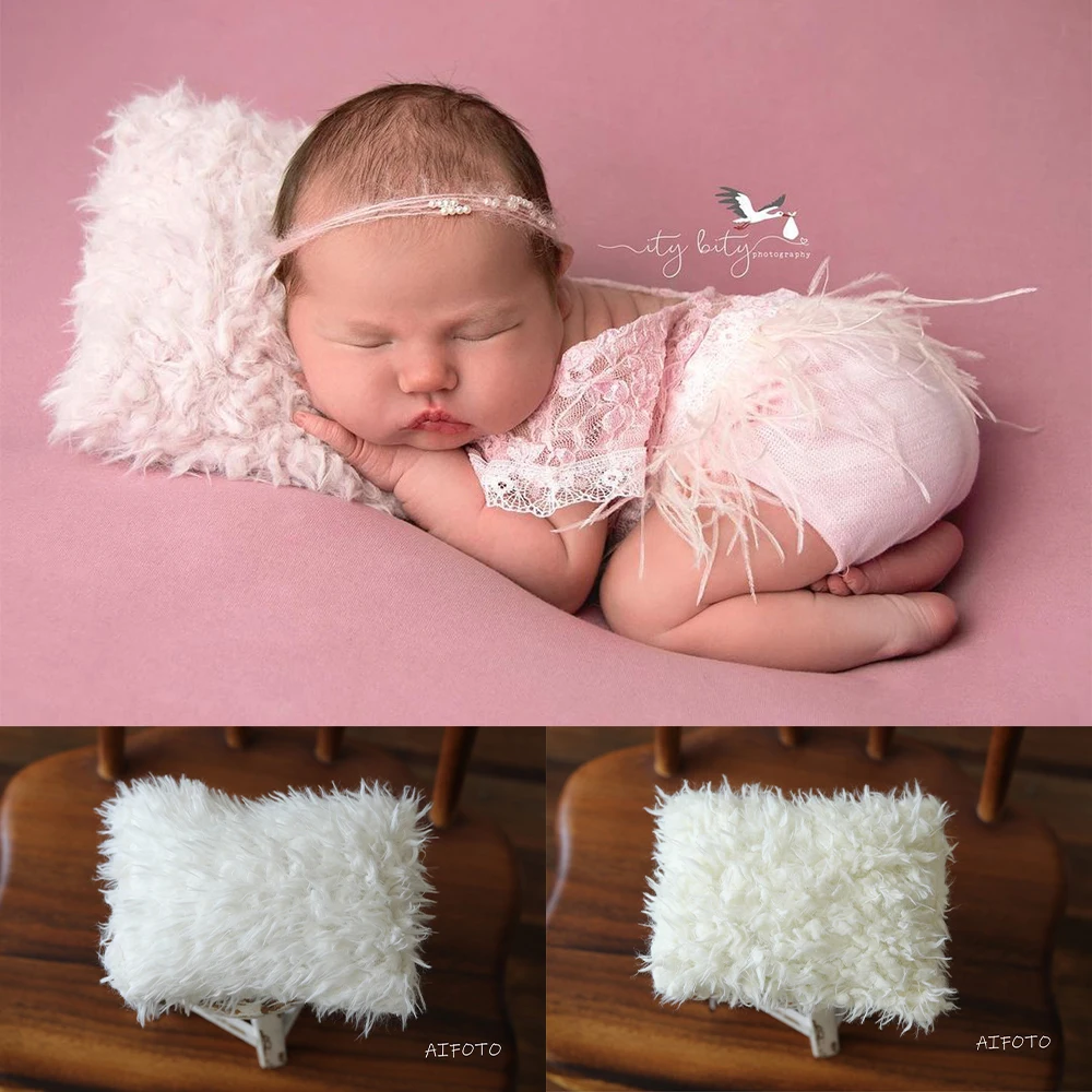 Newborn Photography Props Mini White Faux Fur Fabric Posing Pillow for Baby Boy and Girl Photo Studio Pose Prop Accessories