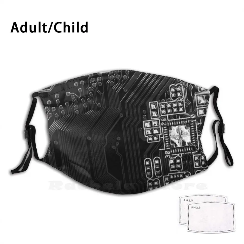 Motherboard Pcb - Black And White Version Funny Print Reusable Pm2.385 Filter Face Mask Motherboard Printed Circuit Board