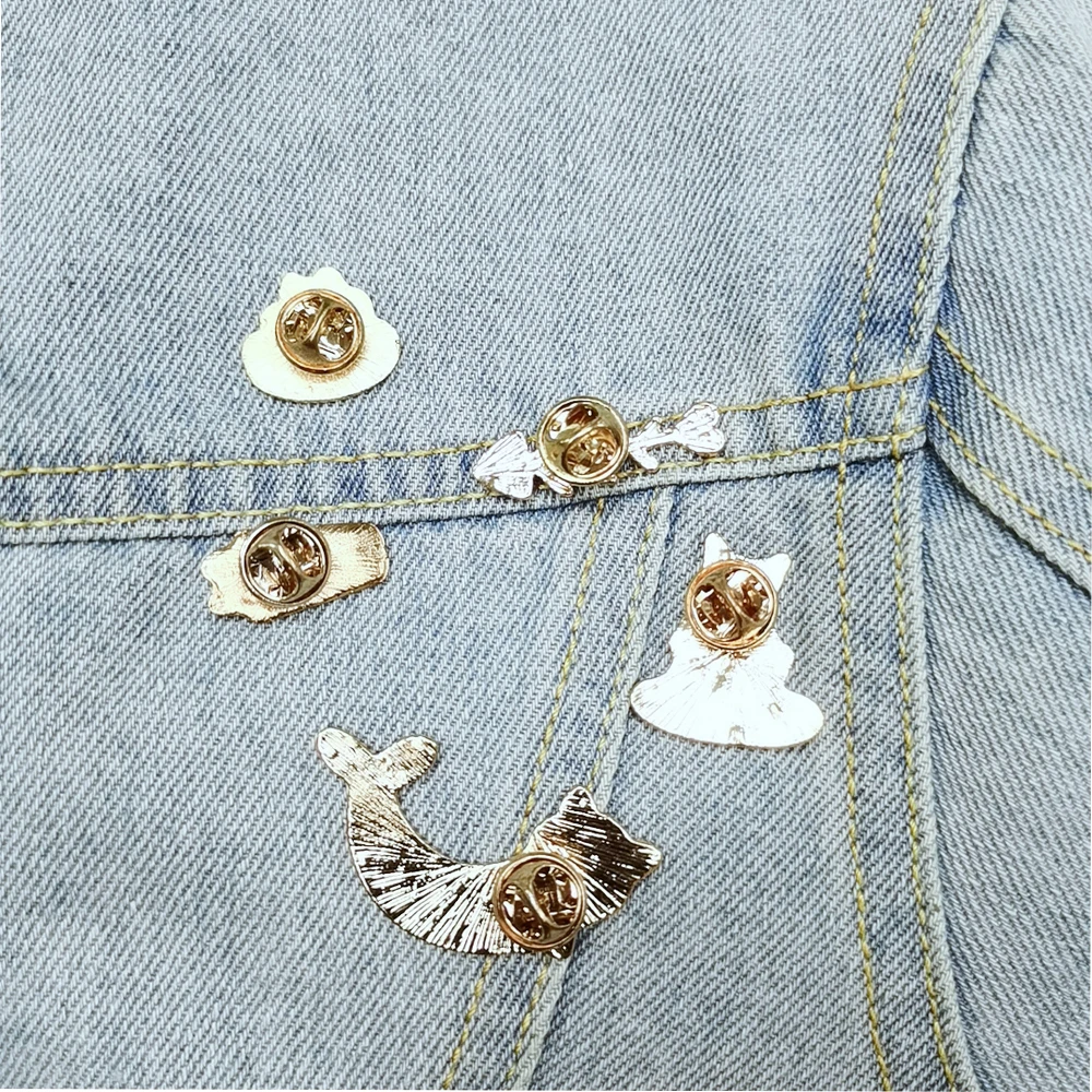 Blue Fish Tail Cat Brooch Pin Lovely Cartoon Cup Cats Fishes Bones Enamel Pins Denim Jackets Lapel Brooches Badges Jewelry Gifts