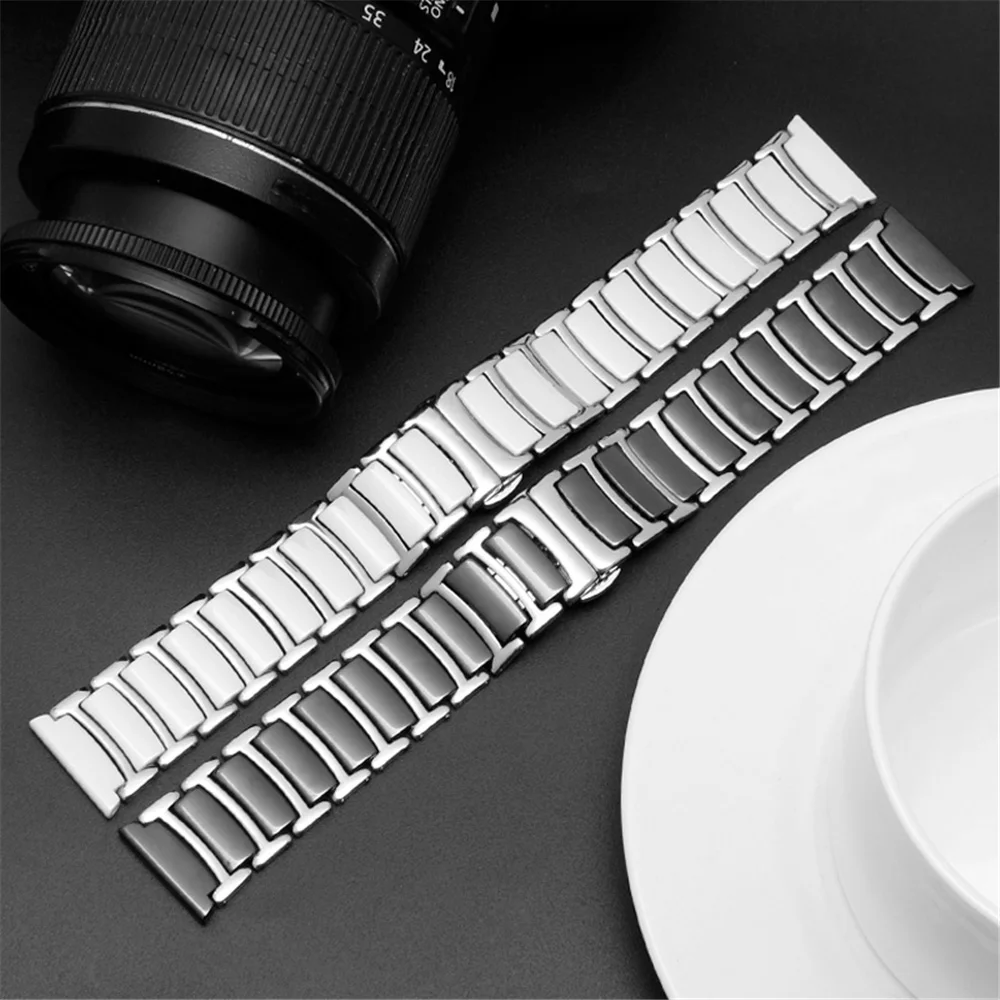 Ceramic Watch Strap 16mm Bracelet Watchband 20mm 22mm Stainless Steel Wristwatches Band 18mm White Black Watch Belt