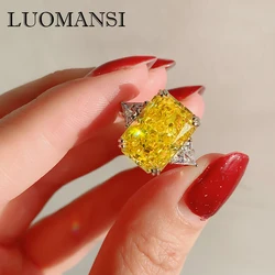 Luomansi 100%-S925 Sterling Silver Luxury 10*14 High Carbon Diamond Ring Female Fine Jewelry Wedding Party Gift