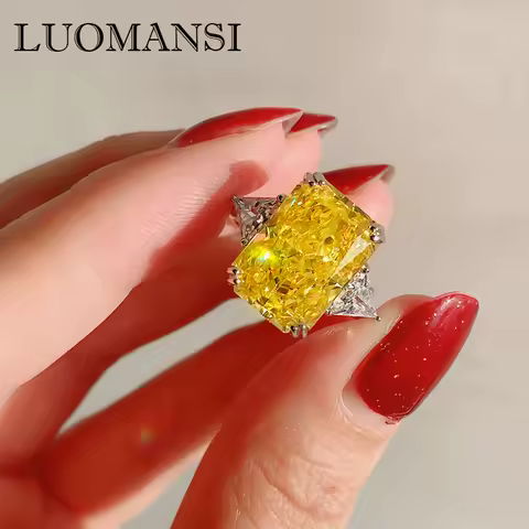 Luomansi 100%-S925 Sterling Silver Luxury 10*14 High Carbon Diamond Ring Female Fine Jewelry Wedding Party Gift