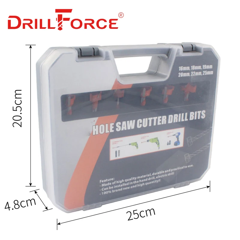 Drillforce 9PCS 16-25Mm Gỗ Bộ Mũi Khoan Lỗ Thấy Dụng Cụ Mở Forstner Carbide Đầu Dụng Cụ Cắt 16mm/18Mm/19Mm/20Mm/22Mm/25Mm