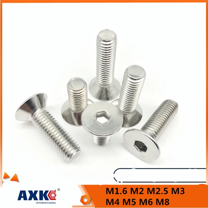 1/5/10/50pcs M1.6 M2 M2.5 M3 M4 M5 M6 M8 304 A2 Stainless Steel GB70.3 Hexagon Hex Socket Head Flat Countersunk Allen Bolt Screw