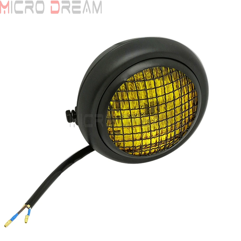 Motorcycle Front Headlight Lamp 12V Mesh Grill Scrambler Headlights Hi-Lo Beam Fog Light For Harley Cafe Racer Honda NX Yamaha