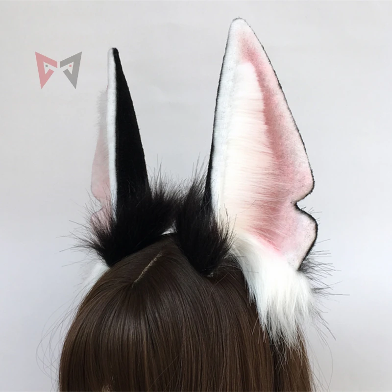 Nova faixa de cabelo artesanal original da fera anbis lobo orelhas preto e branco, arco de cabelo acessórios para fantasia cosplay