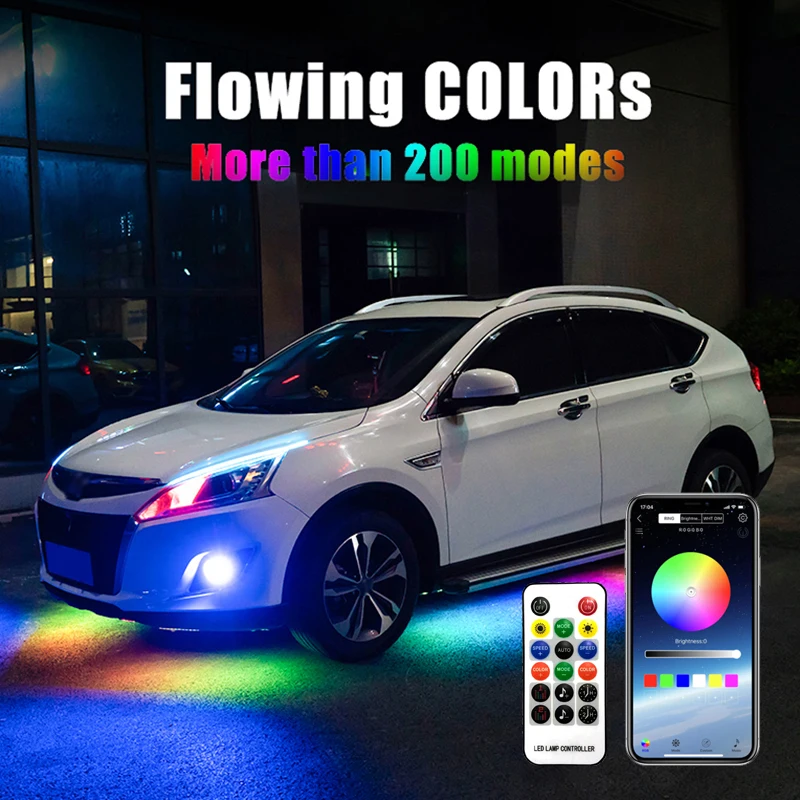 RGB Exterior Car LED Strip APP Remote Control LED Strip Under Car Tube Underglow Underbody System Neon Light