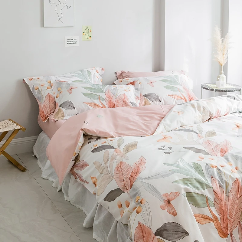 American Romantic Flower Cotton Bedding Sets Home Textile Tropical Plants Bed Set Bedclothe with Bed Flitted Sheet Comforter set