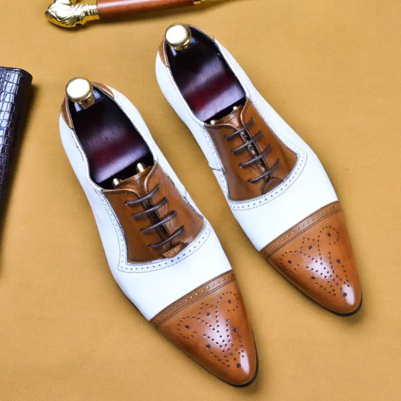 

Brogue Genuine Leather Gentleman Shoes Men Formal Suit Wedding Dress Shoes England Trendy Career Office Work Shoes Size 37-46