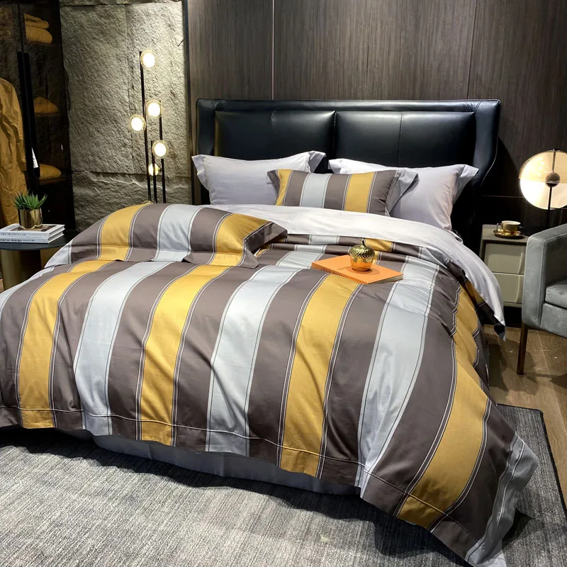 High-Density Euro Bedding Sets Digital Printing Bedlinen Pillowcase Double Bed Duvet Cover  Simple Stripes Long-Staple Cotton