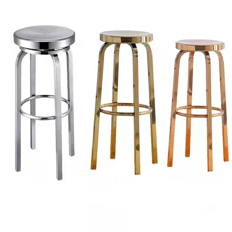 シンプルなステンレス鋼チタン回転式ハイチェア、モダンなサンプルルームジュエリーショップレジ用スツール