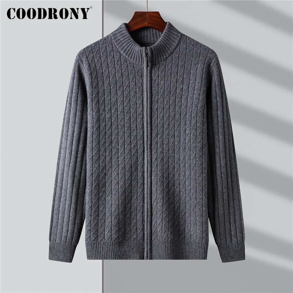 COODRONY Brand Thick Warm Winter Zipper Turtleneck Cardigan Men Clothing Fashion Casual Cashmere Merino Wool Sweater Coat C3148