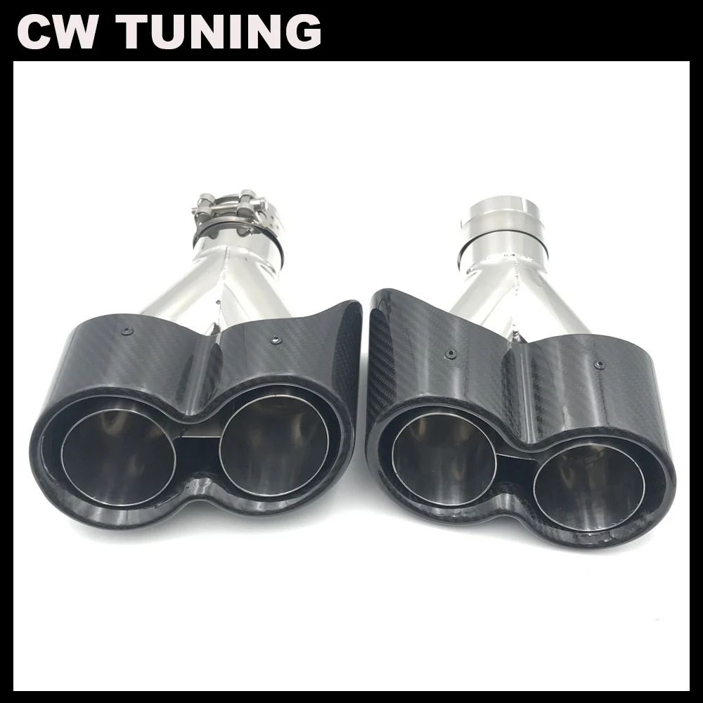 

1 Pair Glossy Carbon Stainless Steel Dual Exhaust Pipe End tail Muffler Tip Universal Y model Car tuning muffler For Ak