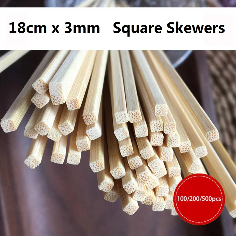 18cm*3mm square Bamboo Skewers Disposable Paddle Stick Wooden BBQ Kebab Food Meat Fruit Stick Restaurant Bar Kitchen Accessories