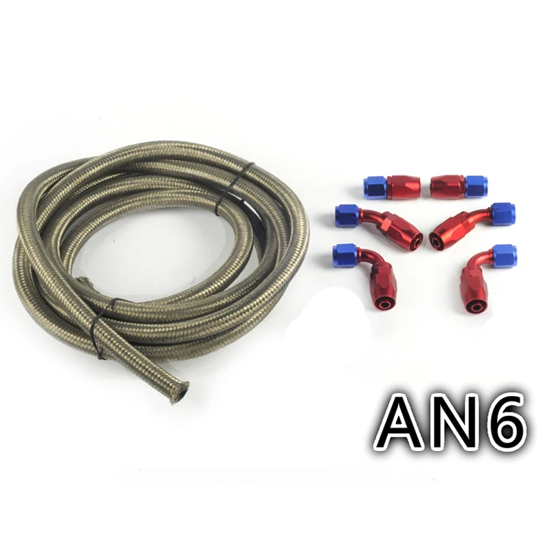 

AN6 Stainless Steel PTFE Oil/Fuel Braided Hose End Kit 3 Meter Hose Straight 45 90 Degree Fitting Adapter