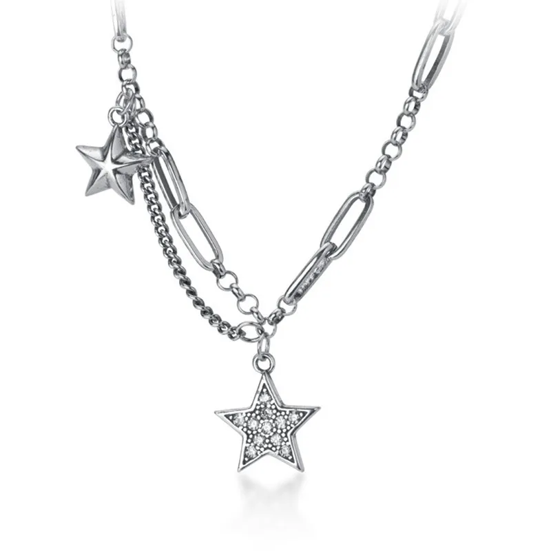 Mewanry Silver Color Pentagram Necklace for Women Simple Vintage Creative Fashion Party Clavicle Chain Jewelry Gifts