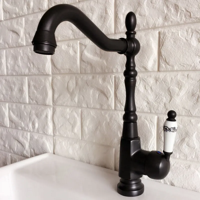 Black Oil Rubbed Bronze Kitchen Wet Bar Bathroom Vessel Sink Faucet Mixer Tap Single Hole Swivel Spout One Handle mnf385