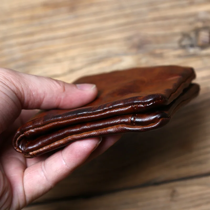 NZPJ Herren-Geldbörse aus Rindsleder, Retro-Geldbörse, Leder, kurze Damen-Geldbörse, pflanzlich gegerbtes Leder, vertikale Geldbörse, Jugend-Reißverschluss, Ausweishülle – Detail 7