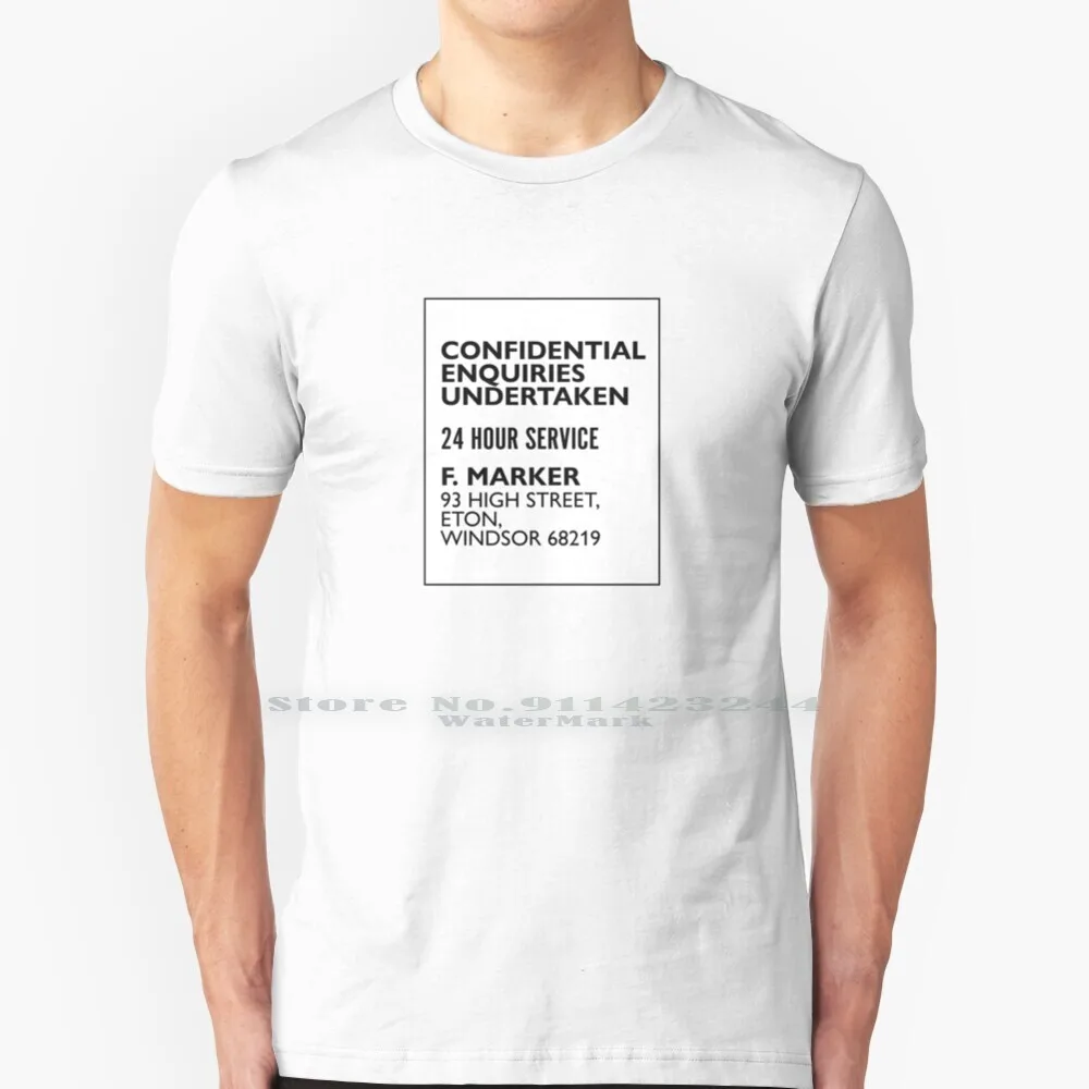 Confidential Enquiries Undertaken 100% Cotton T Shirt Private Enquiries Public Eye Frank Marker Windsor Eton Tee Short Sleeve