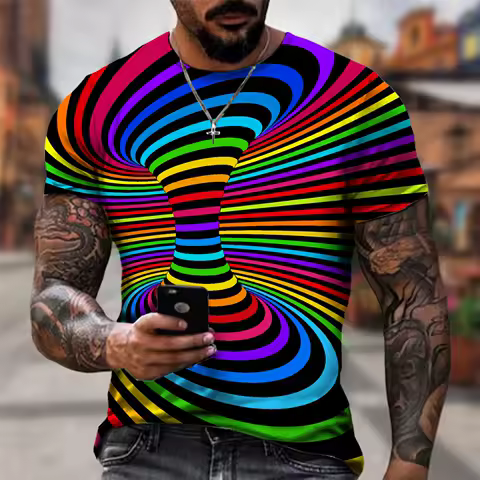 Newest Fashion Men/women Rainbow 3D Printing T Shirt Vertigo Hypnotic Vortex Funny Short Sleeved Tee
