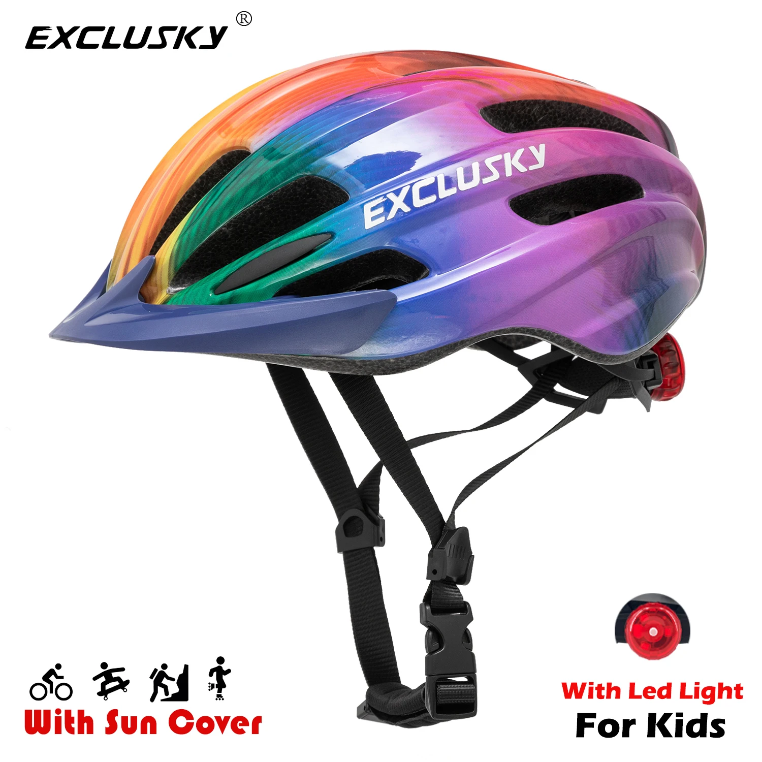 Exclusky Out Door Safety Bike Skating Scooter Light Helmet For Kids Child With LED 50-57cm (Ages 5-13)