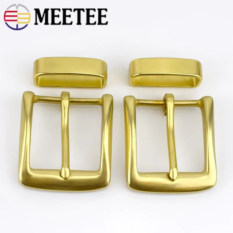 Meetee 40mm Solid Brass Belt Buckle Men Women Metal Pin Buckles Head For Belts 38-39mm DIY Leather Craft Jeans Accessories