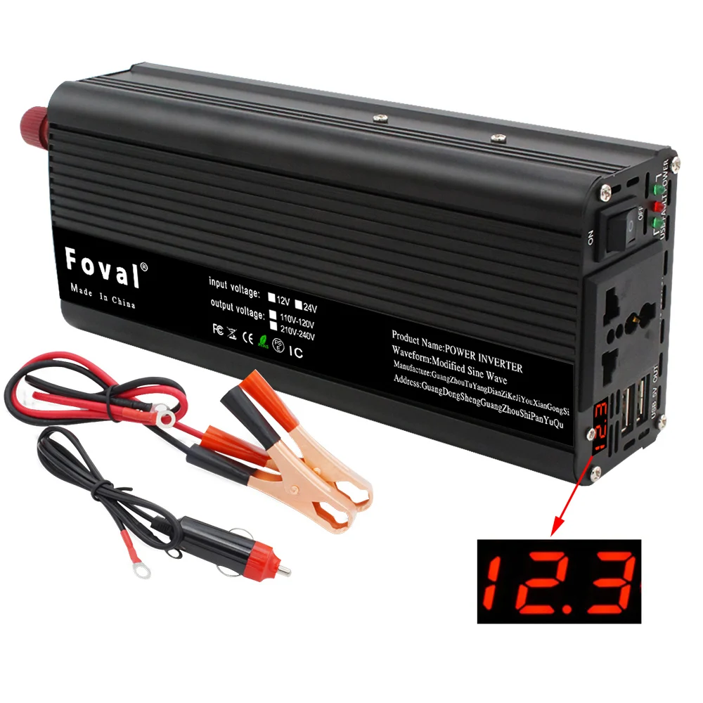 LED Display Car Inverter DC 12V to AC 220V 1500W/2000W/2600W Portable Charger Converter Adapter Universal Socket Auto Accessorie