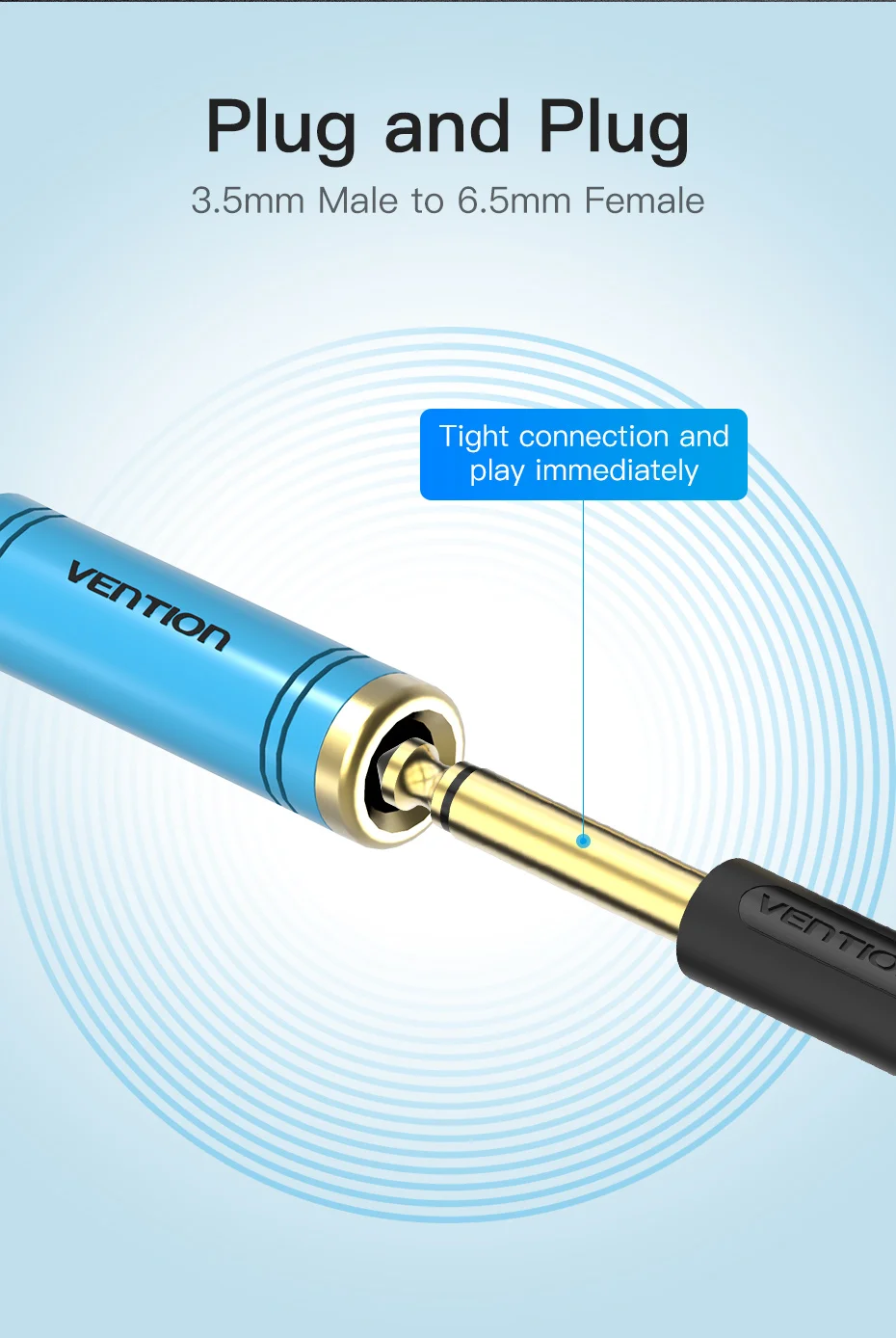 Vention 3,5 auf 6,5 mm Mikrofon-Audiostecker für Verstärker, Lautsprecher, AUX-Kabel, 3,5 mm Klinke auf 6,35 mm Adapter für E-Gitarre – Detail 9
