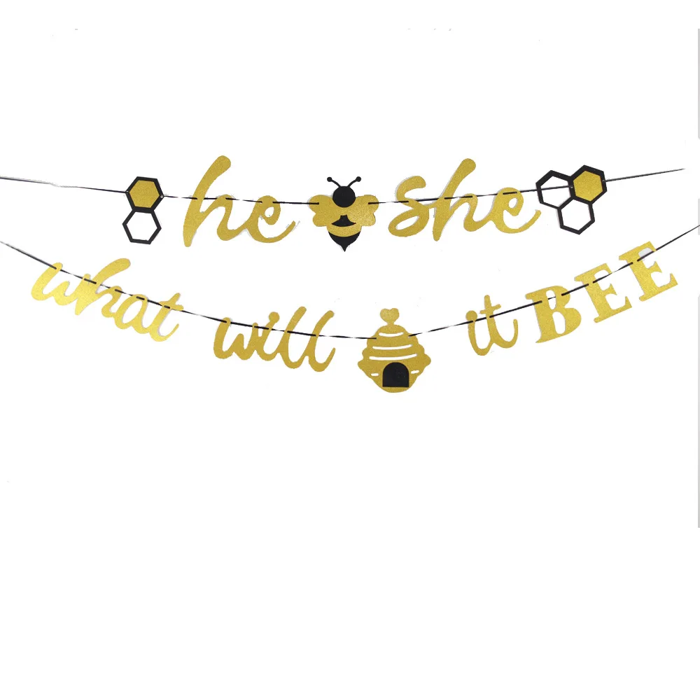 What Will It Bee Gender Reveal Party Supplies Decorations Honey Bumble He or She Baby Shower Banner Bee Cake Toppers