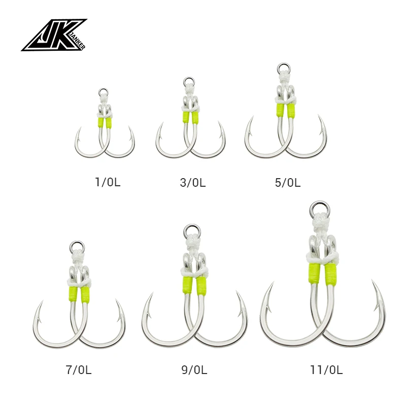 JK PACJ Fishing Power Twin Assist Hooks Set 1/0-11/0 Luminous Heavy Jig Hook Boat Fishing Accessories Saltwater Fishhooks