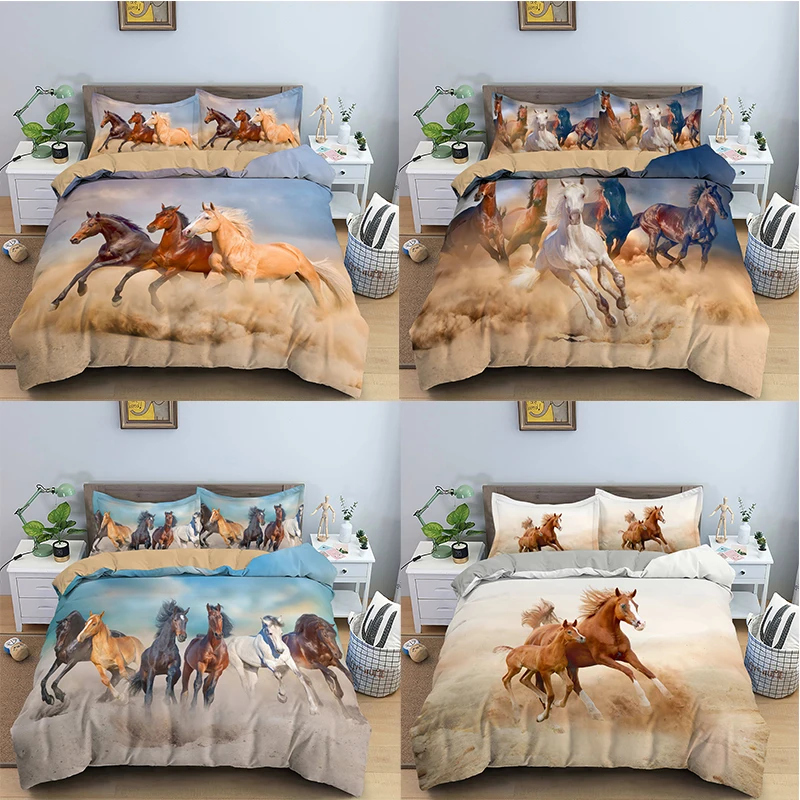 Theme Hotel Bedding Sets Bed Sheet Duvet Cover and Pillowcase Luxury Home Textiles 3d Digital Printing Horse Running