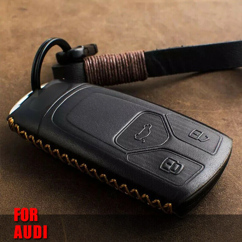 

Genuine Leather Remote Car Key Case For Audi A4 A4L 8S 2017 2016 Allroad B9 Q5 Q7 TT TTS Protector Key Cover Keychain