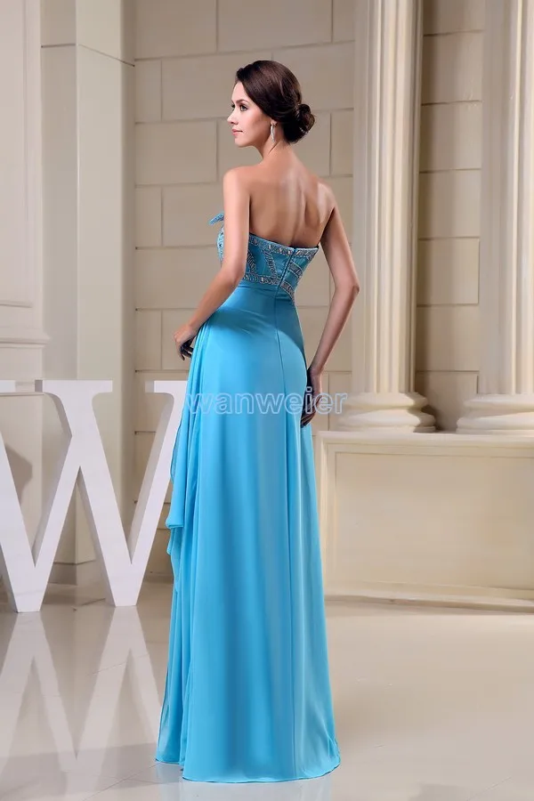 Gratis Verzending Nieuwe Ontwerp Kwaliteit Formele Gown Custom Blue Chiffon Crystal Lange Avondjurk 2016 A-lijn Kralen Prom Gown