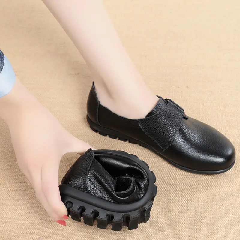 Brand Shoes for Women 2022 Spring Wedge Loafers Female Black Genuine Leather Flats ladies Office Nurse Shoes Mom Casual Sneakers