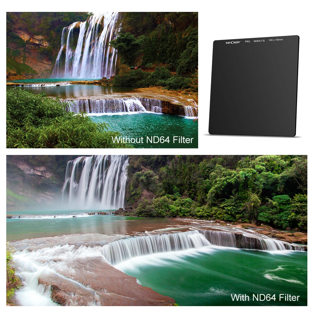 K&F Concept 100mm ND64 ND8 Square Filter Ultra Slim HD 20 Layer Neutral Density 6 Stop Optical Glass MRC Coating Waterproof