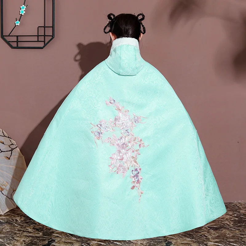 Mùa Đông Trẻ Em Cotton Trung Quốc Đáng Yêu Truyền Thống Cổ Hanfu Mũi Trẻ Em Thêu Dày Và Mền Chần Gòn Mũ Trùm Khăn Choàng