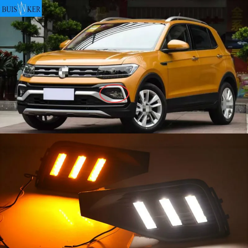 

1 комплект для Volkswagen VW T-Cross tcross 2019 2020 дневные ходовые огни сигнал поворота противотуманная фара крышка 12 В ABS светодиодный DRL Стайлинг автомобиля