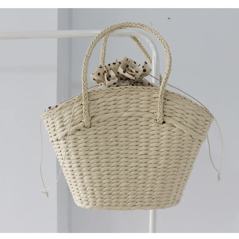 2021 Fashion Rattan Women Handbags Wicker Woven Lady Shoulder Bags Summer Beach Straw Bag Large Capacity Tote Dot Big Baskets