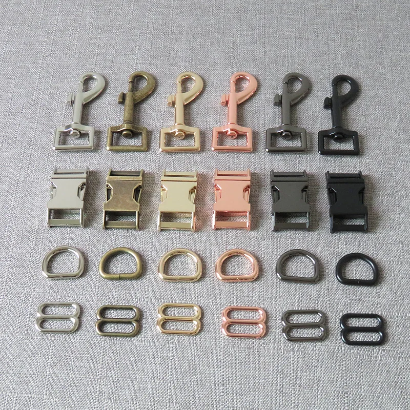 10 sets wholesale 20mm metal straps slider D ring belt buckle snap hook lobster clasp for pet dog collar leash harness accessory