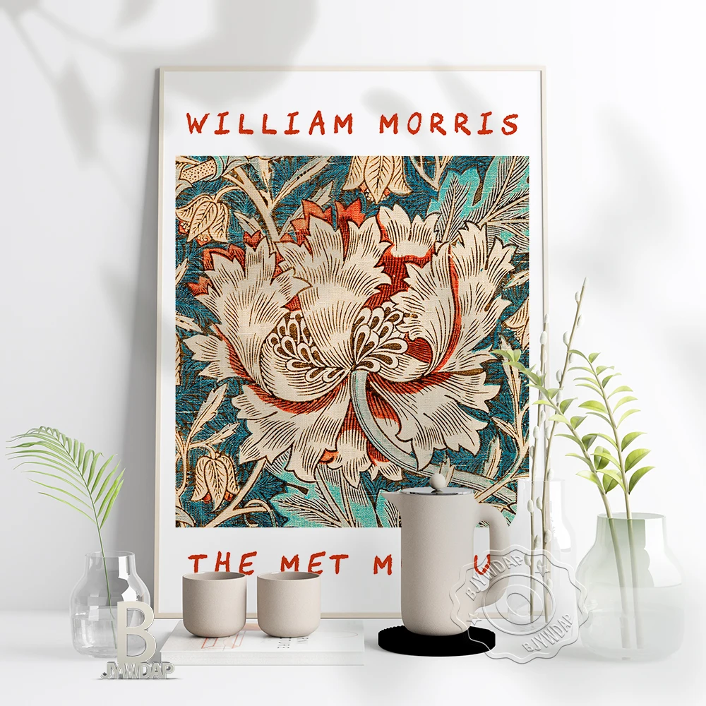 Póster de exposición del Museo de William Morris The Met, impresión artística de pared Floral nórdica, pegatinas de pared para el hogar con patrón de plantas, decoración para habitación de niños