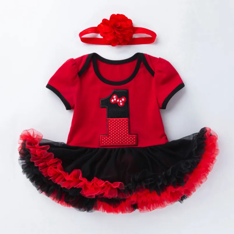 New Style First Birthday Costumes Cute Baby Girls Lace Romper Dress and Flower headband clothing set 1 St Toddler Party Clothes