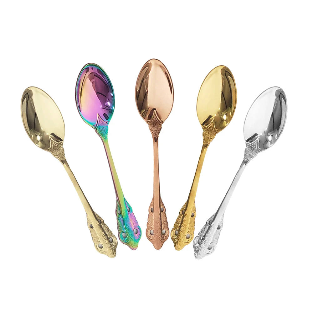 Vintage Tea Spoons 304 Stainless Steel Royal Style Gold Carved Coffee Snacks Fruit Dessert Spoon Kitchen Tool Teaspoon 4Pcs/6Pcs