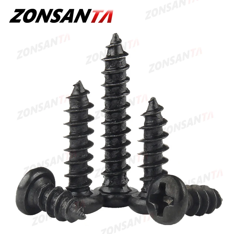 ZONSANTA Pan Runde Kopf Blechschraube M 1,2 M 1,4 M 1,7 M2 M 2,2 M 2,6 M3 M 3,5 M4 Kleine Carbon stahl Kreuz Phillips Schwarz Schraube